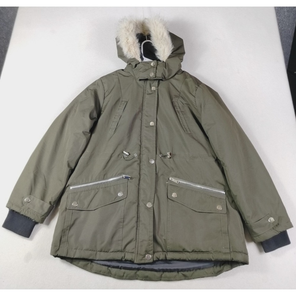 Yoki Coat Womens XL Green Hooded Parka Faux Fur Trim Insulated Winter Utility